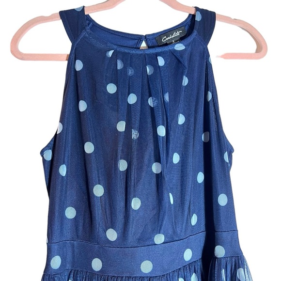 Candalite Navy Blue Polka dot Tulle Sleeveless Maxi Dress, Small - Picture 3 of 8